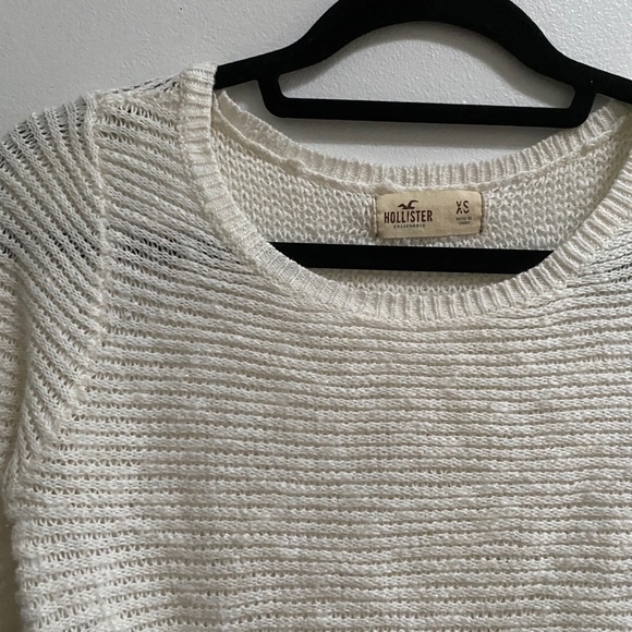 Hollister White Knit Crop Sweater with Lace Panel - Picture 2 of 4